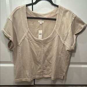 NWT: Pilcro Tan Cream Boxy Crop T-Shirt 💯 Cotton Anthropologie Short Sleeve XL